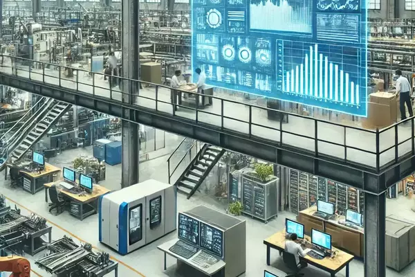 Digitally enabled manufacturing environment. Image generated by Dall-E